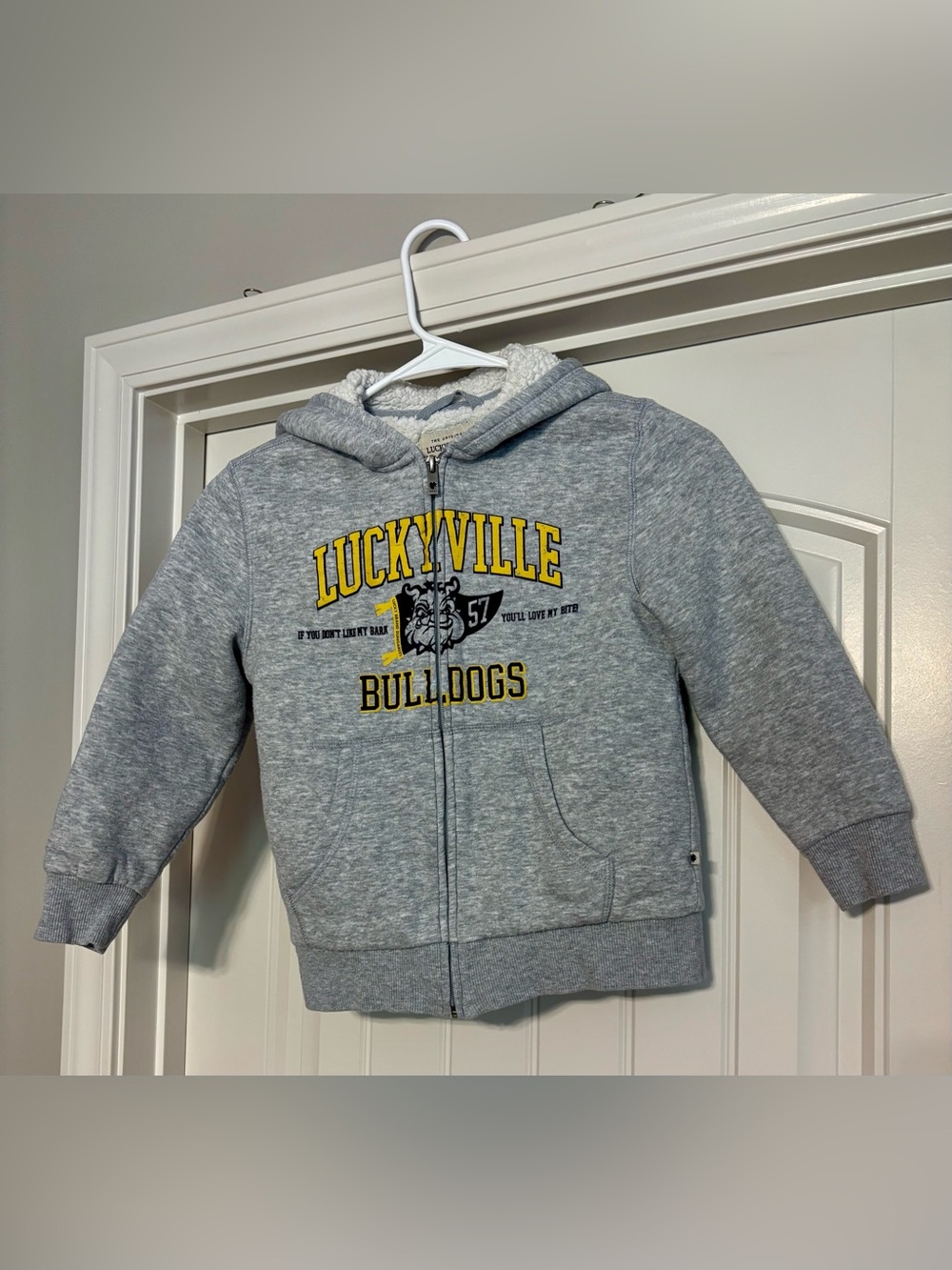 Lucky Brand Kids Gray Hooded Zip Sweatshirt with Yellow Team Graphic XS(5-6) boy